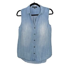 VELVET HEART Chambray Sleeveless Button Front Blouse Blue XS